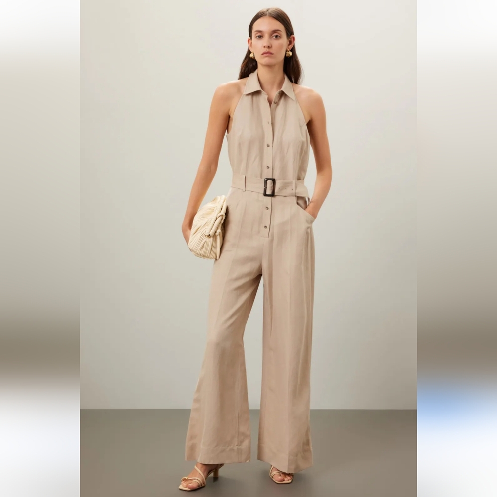 Club Monaco Sand Linen Silk Sleeveless Jumpsuit Size 10